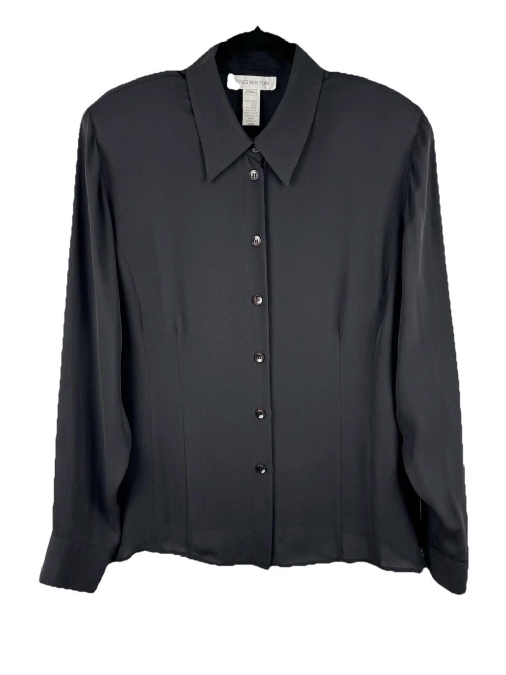 Jones New York Black 100% Silk Button-Down Blouse